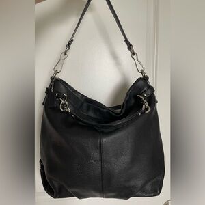Black Leather Coach Bag with silver hardware